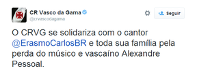 Página do Vasco no Twitter lamenta a morte do filho de Erasmo Carlos (Foto: Reprodução/Reprodução)