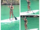 De biquíni, Dani Bananinha exibe boa forma praticando stand up paddle