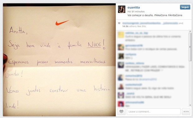 Anitta posta foto de carta da Nike (Foto: Instagram / Reprodução)