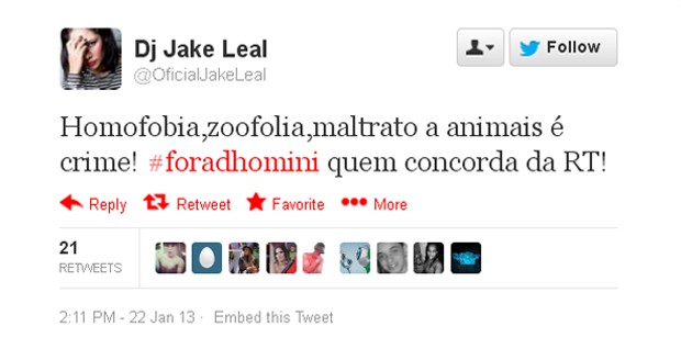 Jake Leal, ex-BBB, sobre Dhomini (Foto: Twitter/Reprodução)