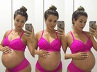 Aryane Steinkopf, de lingerie, exibe barrigão de nove meses de gravidez