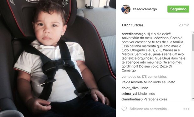 Zezé di Camargo deseja parabéns ao neto, João Francisco (Foto: Reprodução / Instagram)