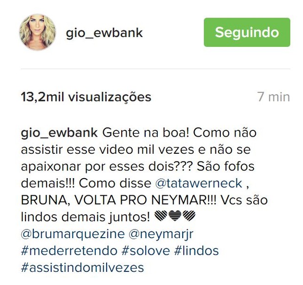 Giovanna Ewbank torce pela reconciliação de Bruna Marquezine e Neymar (Foto: Reprodução/Instagram)