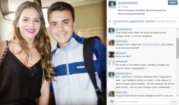 Foto de fã com Bruna Marquezine em hotel em BH (Foto: Instagram / Reprodução)