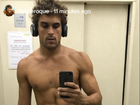 Felipe Roque mostra tanquinho em selfie no elevador: 'Hora da academia'