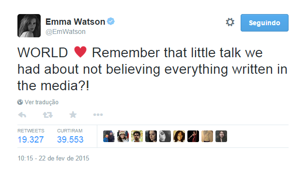 Emma Watson no Twitter (Foto: Reprodução)