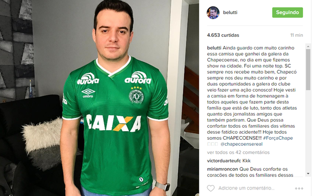Belutti com camisa do time (Foto: Reprodução/Instagram)