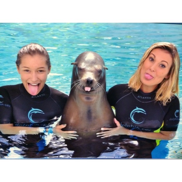 Andressa Urach e leão marinho (Foto: Instagram / Reprodução)