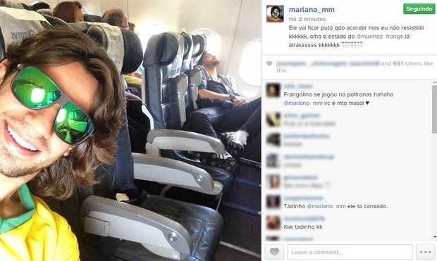 Mariano posta foto de Munhoz dormindo (Foto: Instagram / Reprodução)