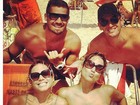 Ex-BBB Yuri curte praia do Rio com as gêmeas do nado sincronizado