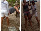 Valesca Popozuda faz exercícios na praia com shortinho curto