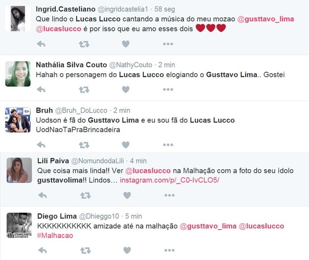 Fãs comentaram cena de Lucas Lucco elogiando Gusttavo Lima (Foto: Reprodução/Twitter)
