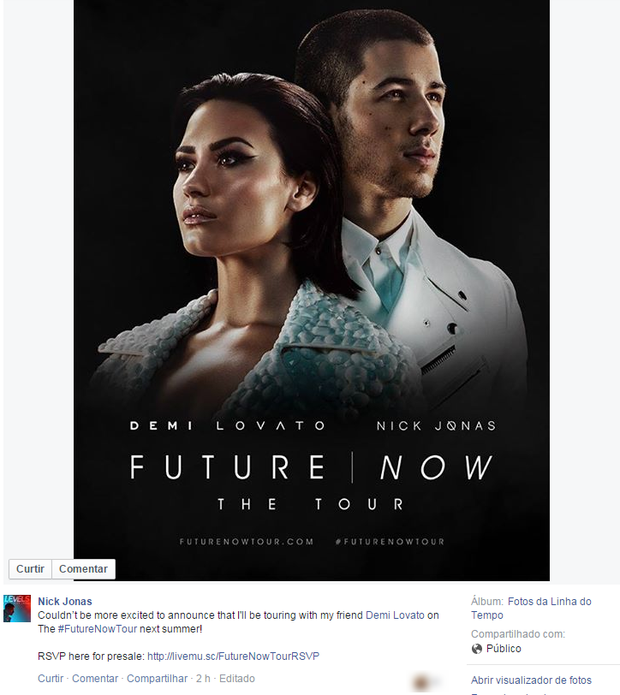 Nick Jonas anuncia turnê com Demi Lovato (Foto: Facebook / Reprodução)