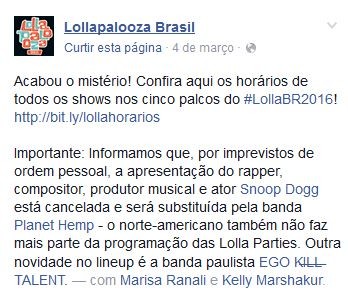 Lollapalooza (Foto: Reprodução/Facebook)