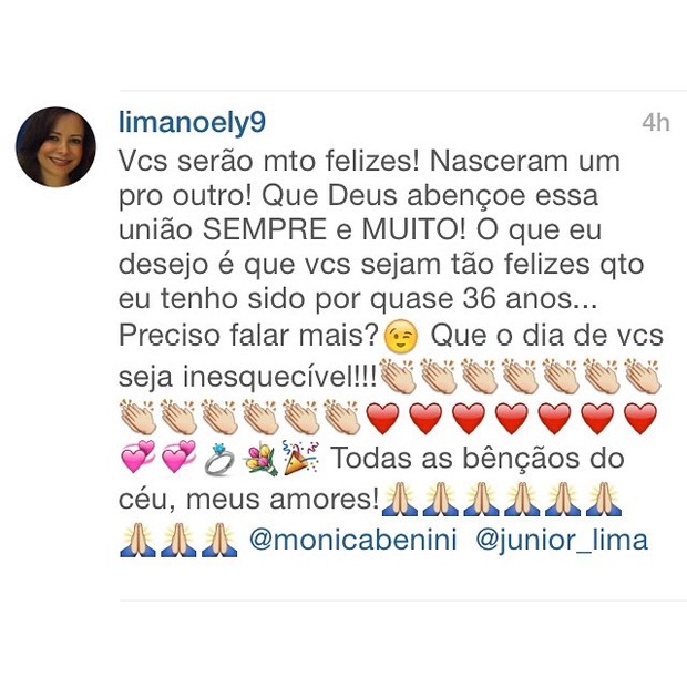 Noely sobre o casamento de Junior Lima e Monica Benini (Foto: Reprodução/ Instagram)