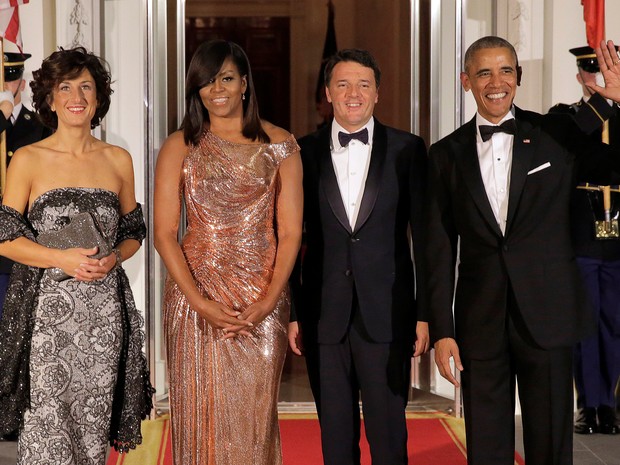 Agnese Landini, Michelle Obama, Matteo Renzi e Barack Obama em evento na Casa Branca, em Washington, nos Estados Unidos (Foto: Joshua Roberts/ Reuters)