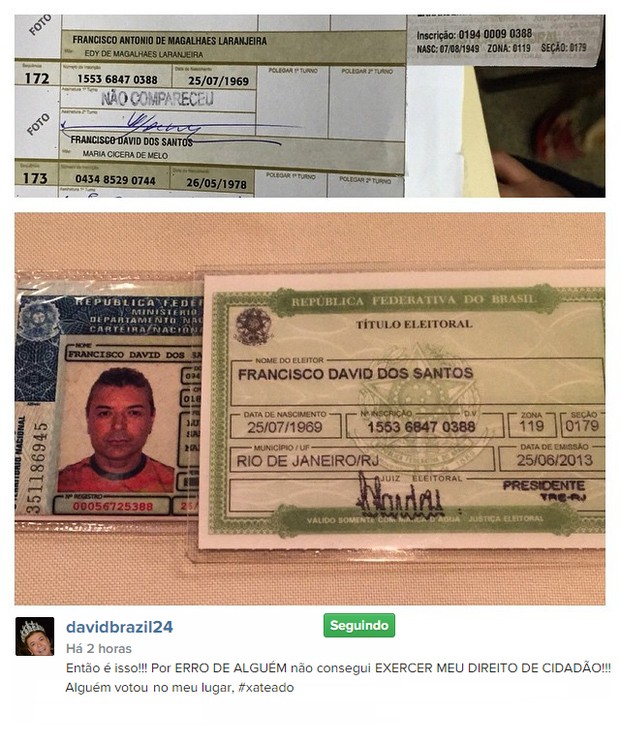 David Brazil não consegue votar (Foto: Reprodução/ Instagram)