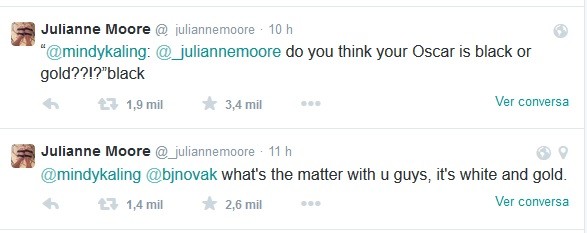 Julianne Moore comentando cor do vestido (Foto: Reprodução/Twitter)