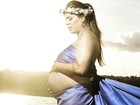 Rebeca Gusmão exibe barrigão de oito meses de gravidez