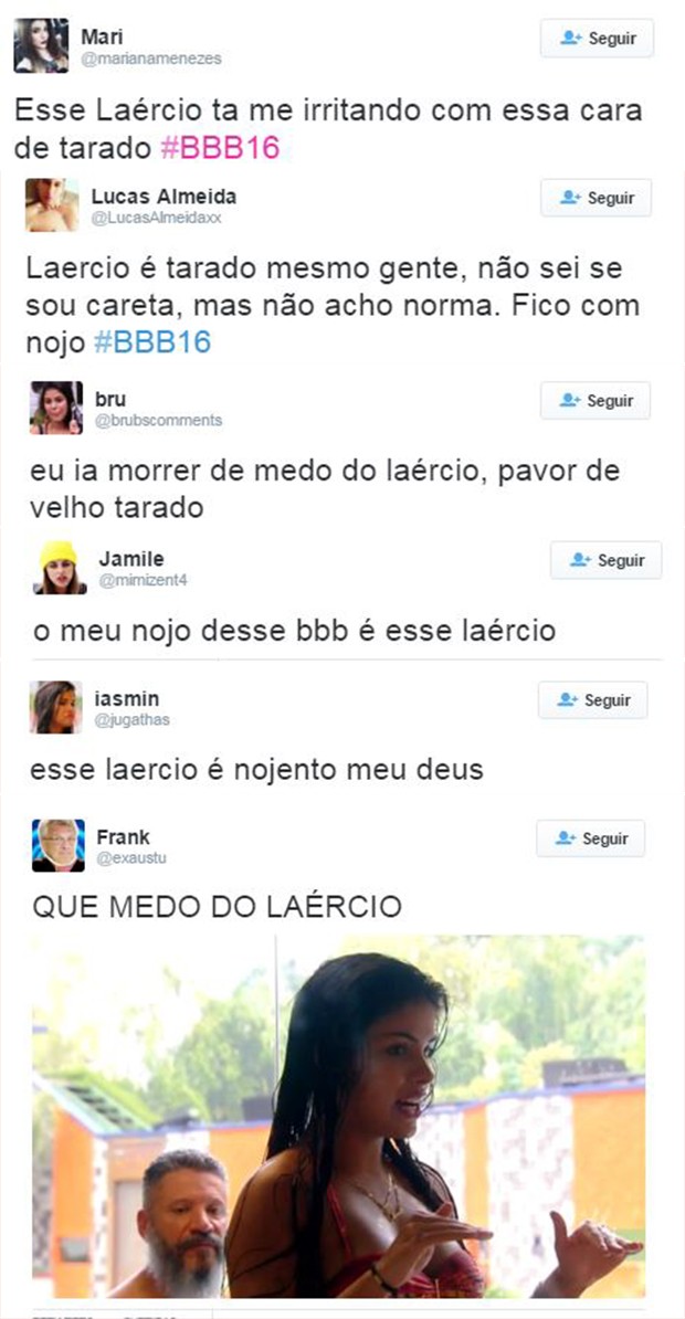 Comentários sobre o participante Laércio, do BBB16 (Foto: Reprodução / Twitter)