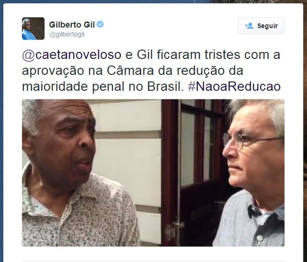 Gilberto Gil e Caetano Veloso (Foto: Twitter / Reprodução)