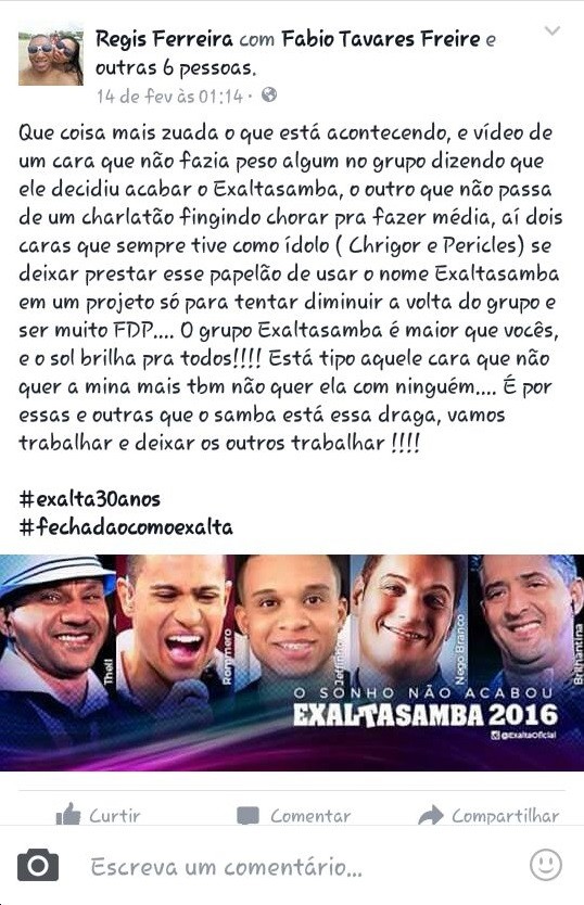 Turnê de Thiaguinho e Péricles no ano da volta do Exaltasamba é criticada (Foto: Reprodução/Facebook)