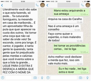 Print de aplicativo de conversa entre Jonathan Costa e Timotinho (Foto: Reprodução)