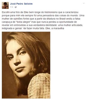 José Pedro Selistre sobre Elke Maravilha (Foto: Reprodução / Facebook)