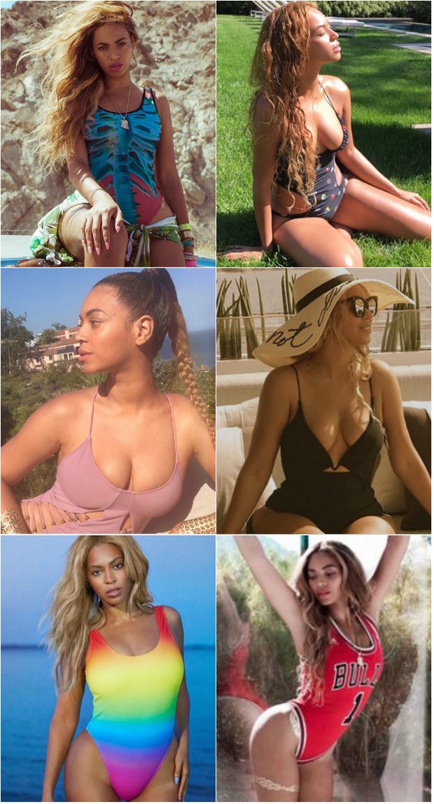 Beyoncé parece ter aposentado o biquíni. A cantora apareceu usando todos os tipos de maiô nos últimos meses (Foto: Reprodução do Instagram)