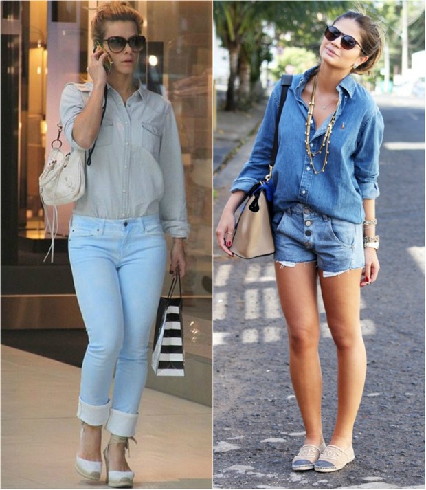 Carolina Dieckmann e Thássia Naves já estão circulando com look todo jeans (Foto: Ag.News/Reprodução do Instagram)