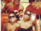 Ex-BBB Yuri curte praia do Rio com as gêmeas do nado sincronizado
