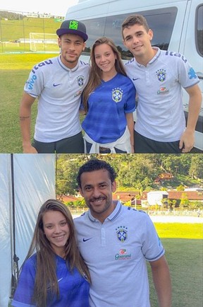 Carolina Figueiredo, nora de Fátima Bernardes, com Neymar, Oscar e Fred (Foto: Instagram / Reprodução)