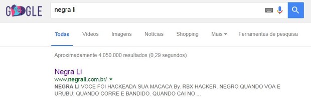 Site de Negra Li é hackeado (Foto: Reprodução / Site Oficial)
