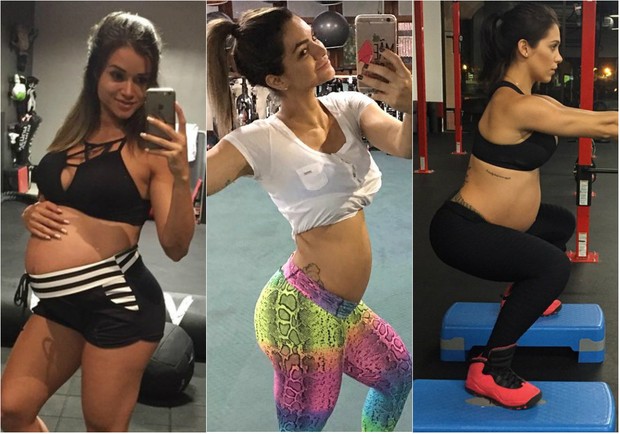 Aryane Steinkopf, Kelly Key e Bella Falconi fizeram questão de continuar com a atividade física na gravidez (Foto: Reprodução/Instagram)