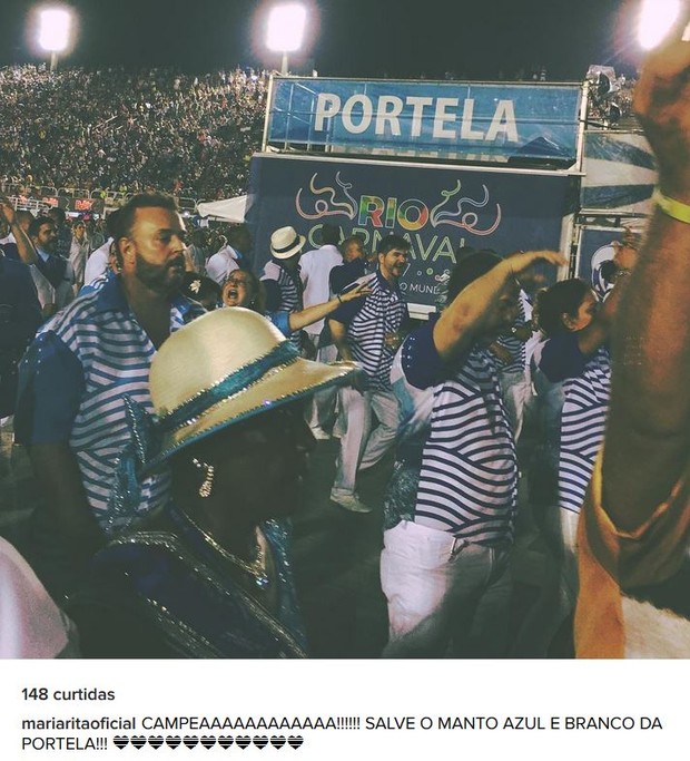 Maria Rita comemorando vitória da Portela no carnaval 2017 (Foto: Instagram / Reprodução)