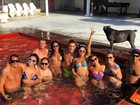 André Marques e Aline Riscado curtem piscina com amigos