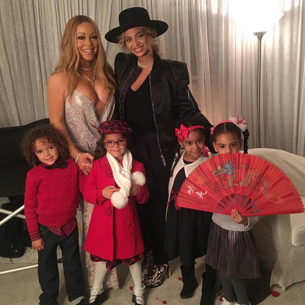 Mariah Carrey com os gêmeos Moroccan Scott Cannon e Monroe Cannon, Beyoncé com a filha Blue e amiga (Foto: Reprodução/Instagram)