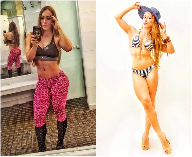 Aline Dahlen antes e depois de perder quatro quilos (Foto: Divulgação)