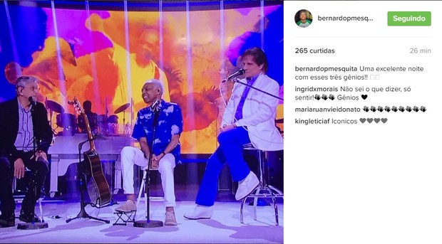 Bernardo Mesquita fala sobre Roberto Carlos e convidados (Foto: Reprodução/Instagram)