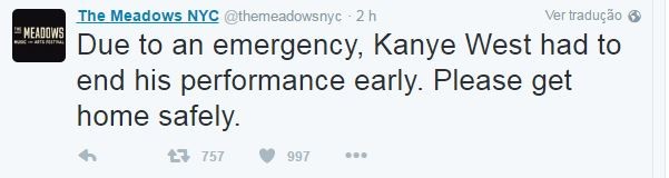 Tweet publicado na página do festival onde Kanie West se apresentava (Foto: Reprodução/Twitter)