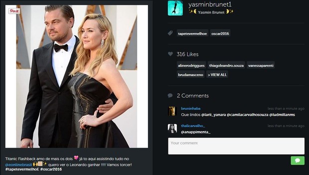 Yasmim Brunet brinca com encontro de Leonardo DiCaprio e  Kate Winslet (Foto: Reprodução/Instagram)