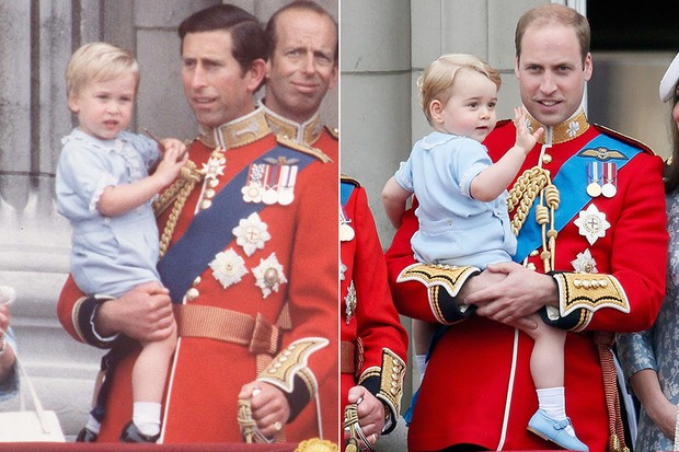 Família Real Britânica no Trooping de Colour em 1984 e em 2015 (Foto: Getty Images)