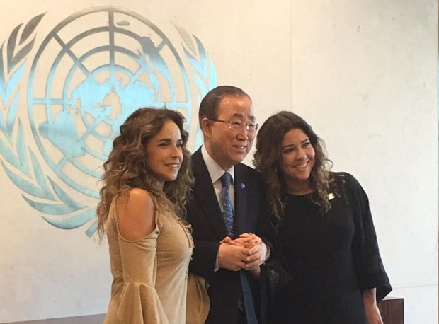Daniela Mercury e Malu Verçosa com Ban Ki-moon na sede da ONU, em NY (Foto: Reprodução/Instagram)