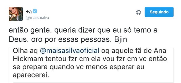 Maisa Silva recebe ameaça de morte pelo Twitter (Foto: Reprodução/Twitter)