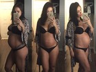 Bella Falconi mostra barrigão de grávida de biquíni e rebate críticas