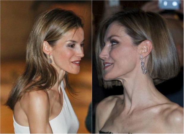 Antes e depois: Rainha Letizia, da Espanha, aparece com os cabelos mais curtos (Foto: Getty Image)