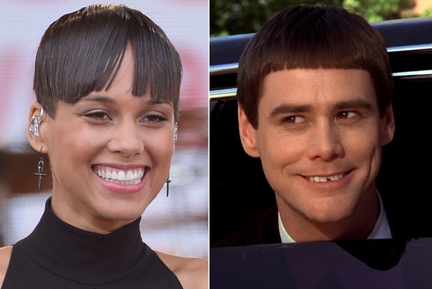 Montagem - Alicia Keys usa visual parecido com personagem de Jim Carrey em filme (Foto: Getty Images | Divulgação)
