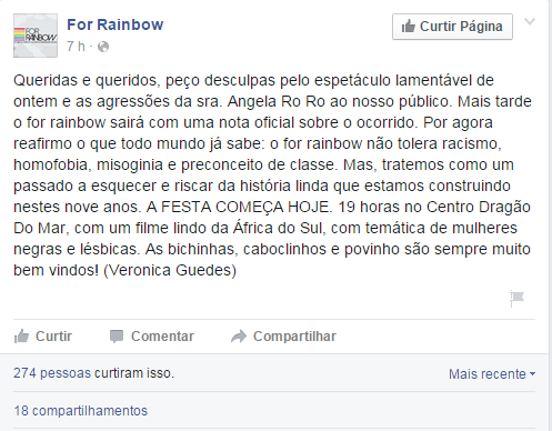 Post da página do festival For Rainbow (Foto: Facebook / Reprodução)