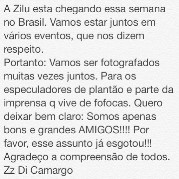 Zezé di Camargo posta mensagem no instagram (Foto: Instagram / Reprodução)