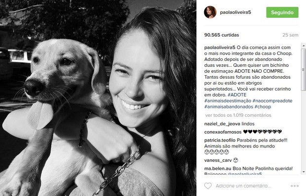 Paolla Oliveira com seu animal de estimação (Foto: Reprodução/Instagram)